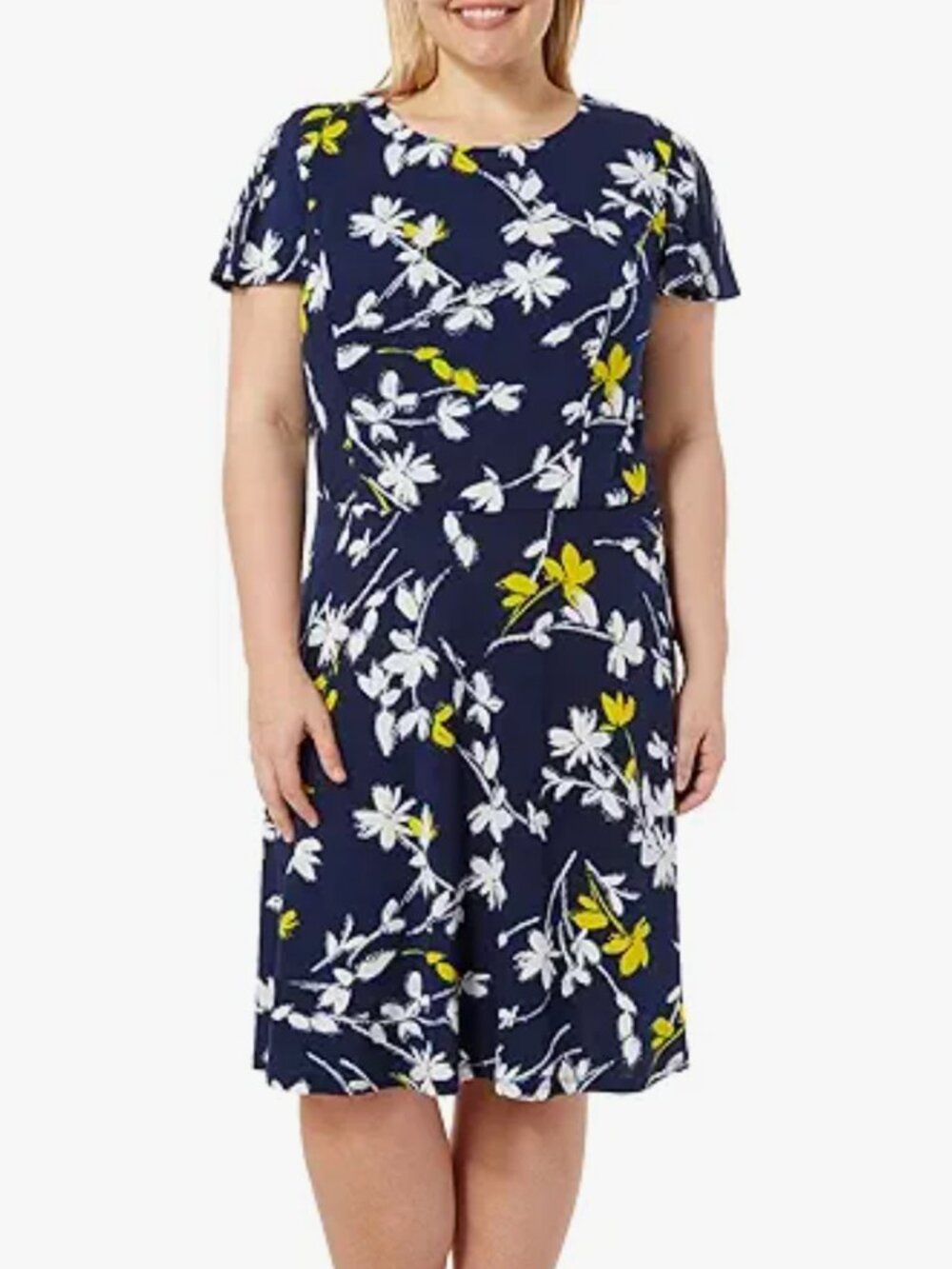 London Times Floral Navy Flutter Back Fit and Flare Dress - 6